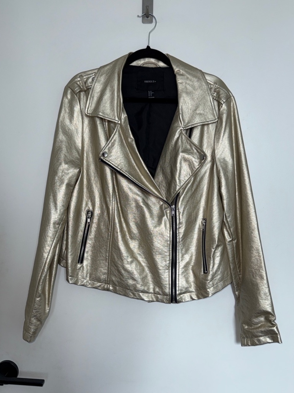 Vintage Forever 21 Plus Metallic Gold Moto Jacket